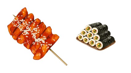 Enjoy authentic Korean street food Tteokbokki and Gimbap, a delicious culinary experience you won't forget