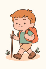 Boy hiking with backpack,