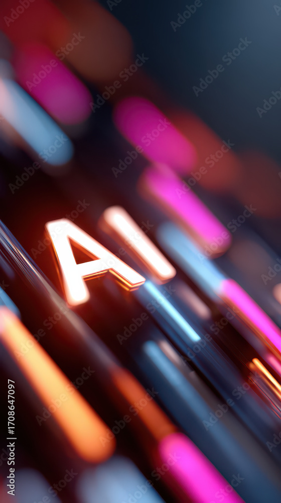 Poster ai in the spotlight: illuminated letters ai emerge from a mesmerizing blend of colored lights, captu