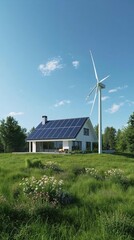 Eco-friendly house with solar panels