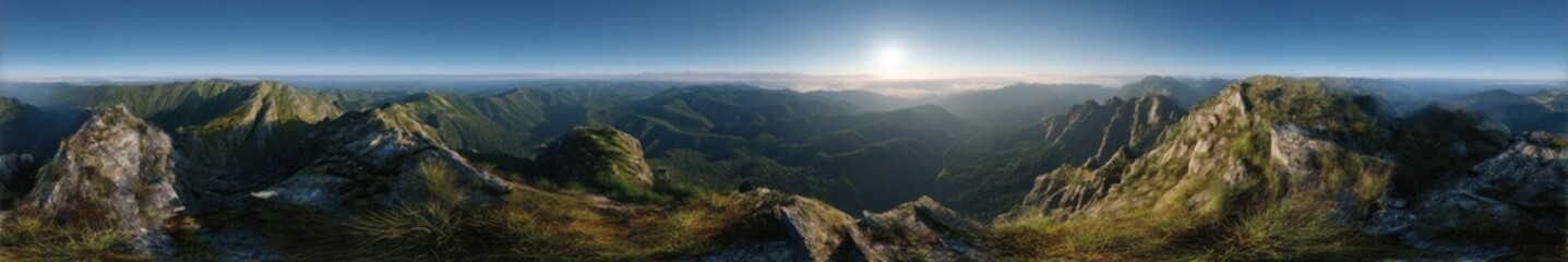 Stunning sunrise in exported mountain valley hdri panoramic view nature landscape serene environment