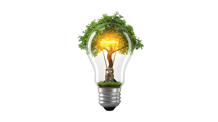 Lightbulb with tree growing inside symbolizing green energy