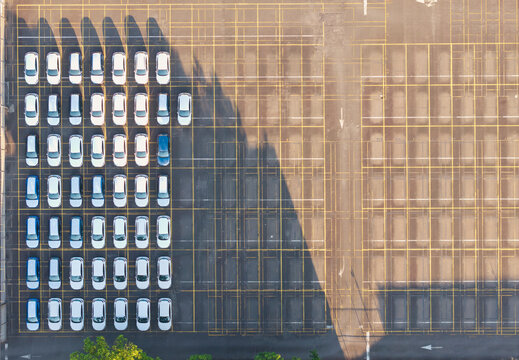 Car Factory Parking Lot Aerial View Vehicle Storage