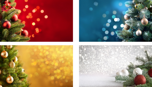 Weihnachtscollage mit glitzernden Hintergründen in Rot, Blau, Gold und Silber - Powered by Adobe