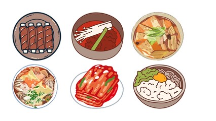 Tantalizing Korean dishes artfully arranged, perfect for restaurant menus and food blogs advertising authentic cuisine