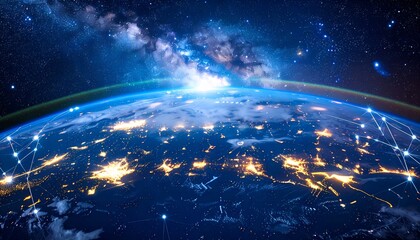 Abstract concept of global network connections and technological advancement viewed from space