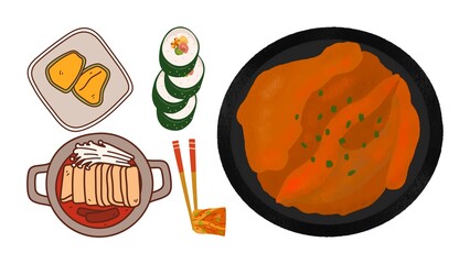 Enjoy delicious Korean cuisine with gimbap, kimchi, and tteokbokki for a vibrant and tasty meal
