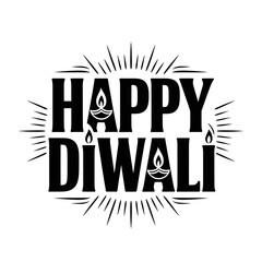 Happy Diwali bold letters, modern sans typography, diya inside letter, radiant burst lines, celebratory poster design, vector