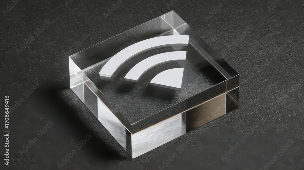 Poster wireless connectivity in focus: a close-up view of a clear acrylic block, featuring a meticulously e