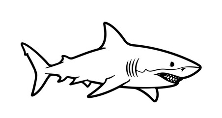 Fototapeta premium Illustration of a shark with sharp teeth, a predatory sea animal in black and white