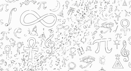 Scattered symbols and icons on creates an abstract and chaotic design