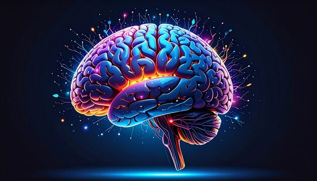 Artistic Illustration of the Human Brain with Illuminated Pathways and Glowing Neurons