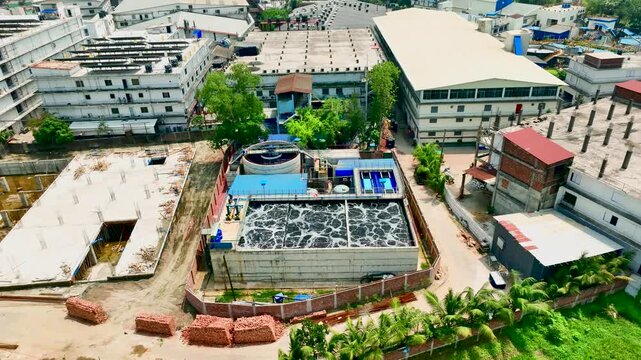 Aerial View of Industrial Effluent Treatment Plant and Factory Landscape in Bangladesh