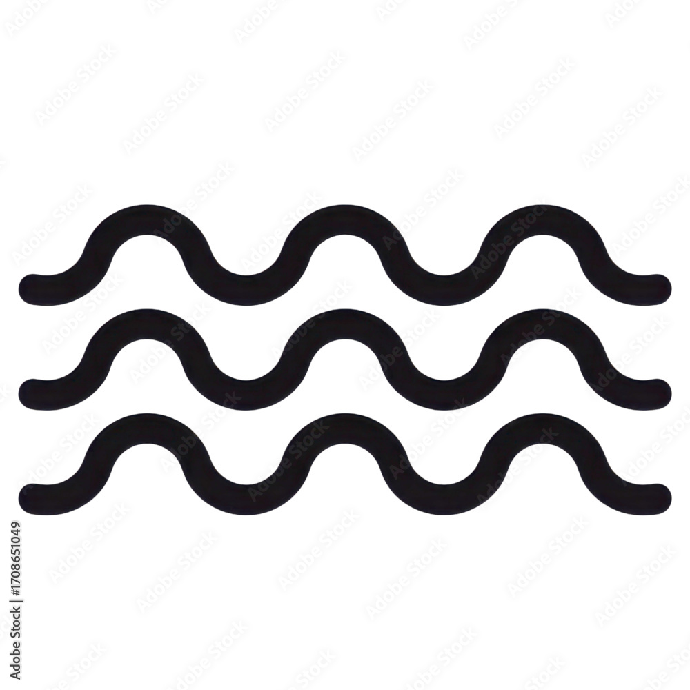 Poster three horizontal black wavy lines stacked on top of each other neatly on transparent background