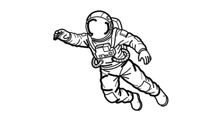 Astronaut floating in space in a line art style, wearing a spacesuit