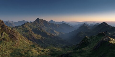 Fototapeta premium Stunning sunrise over exported mountain valley hdri panoramic view nature landscape serene environment