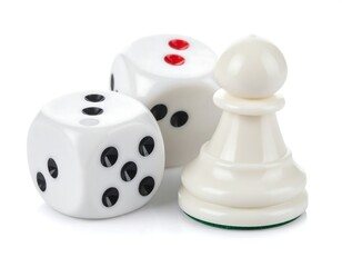 Dice and Pawn on White Background