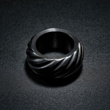 Close-up of a dark, textured ring