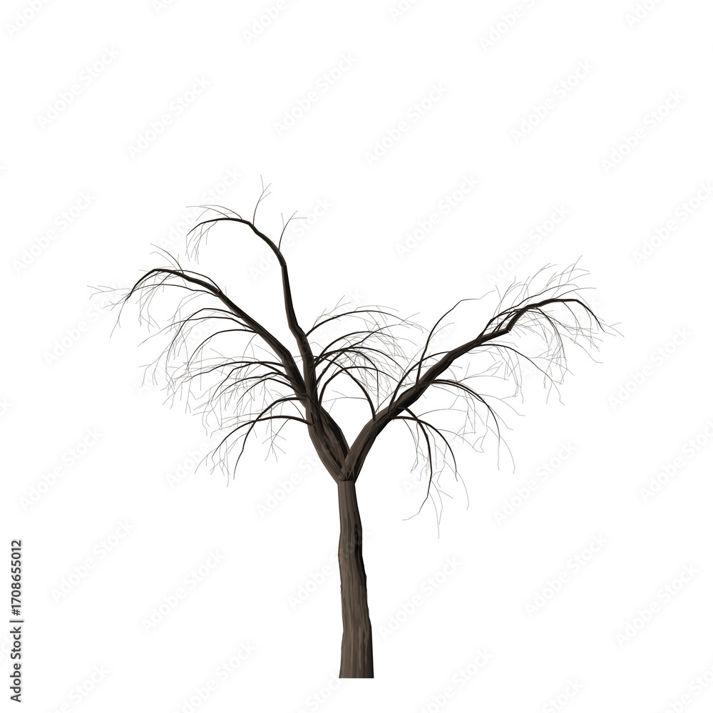 Poster a solitary tree with bare branches stands against a stark black backdrop in a simple composition sty