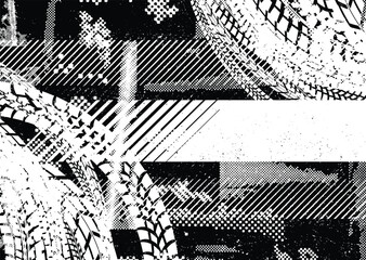 Vector Print Textured Tire Track border frame. Design Element . Car tread silhouette . Mud splash grunge texture. Drift show
