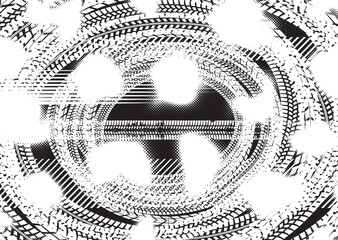 Vector Print Textured Tire Track border frame. Design Element . Car tread silhouette . Mud splash grunge texture. Drift show
