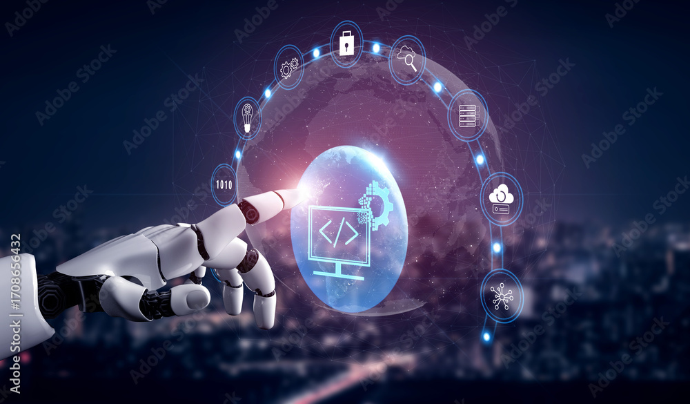 Poster ai in global software development and coding. empowering businesses with ai application development 