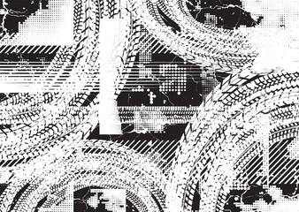 Vector Print Textured Tire Track border frame. Design Element . Car tread silhouette . Mud splash grunge texture. Drift show
