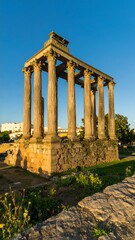 Ancient stone structure, sunlight
