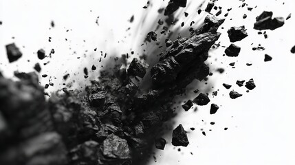 Fototapeta premium Splintered fragments explode in a cosmic display of disintegration against a stark backdrop with