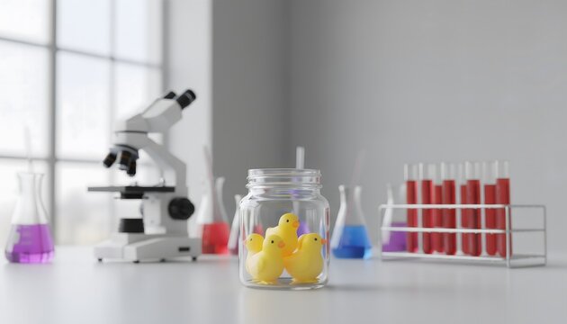 Laboratory analyzing avian flu virus infecting chicks in glass jar