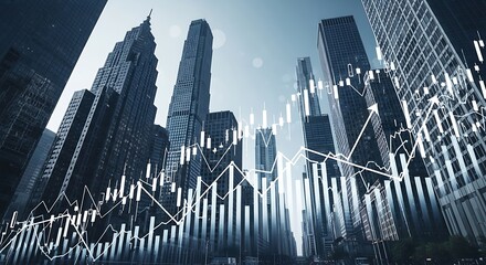 Modern Cityscape Financial Growth Abstract with Stock Market Data Analysis