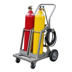 Dual Cylinder Welding Gas Cart on Wheels Isolated on White.