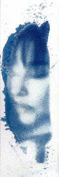 Naklejki Cyanotype of  portrait creating abstract art 