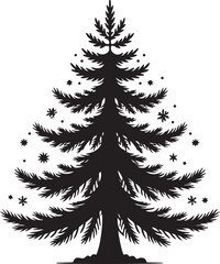 Detailed black silhouette of a pine tree with intricate branches and needles