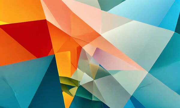 A visually complex background structure formed by a dense, abstract mosaic texture of brightly colored triangular polygons.