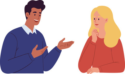 man and woman talking