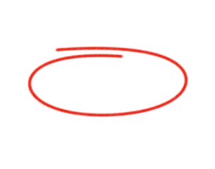 Red oval shape with incomplete stroke in minimalist design on white background for graphic element