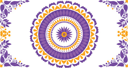 Purple and gold floral mandala vector art background