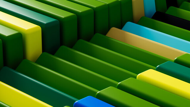 Dynamic arrangement of colorful dominoes creates abstract design
