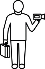 Cameraman filming holding briefcase and camera vector illustrator