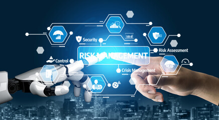 A striking image depicting the collaboration between a human hand and a robotic arm, symbolizing...