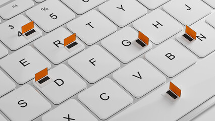Creative representation of laptop keys on a modern computer keyboard