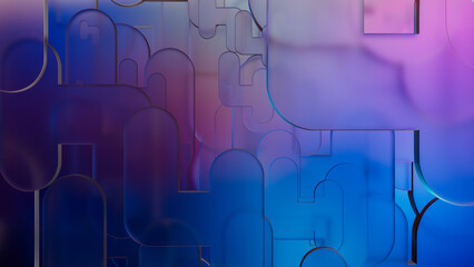 Colorful frosted glass shapes create a striking abstract background