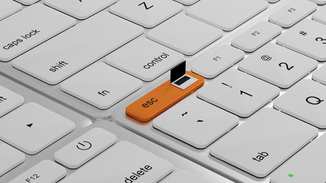 Escape key on computer keyboard highlights technology concept