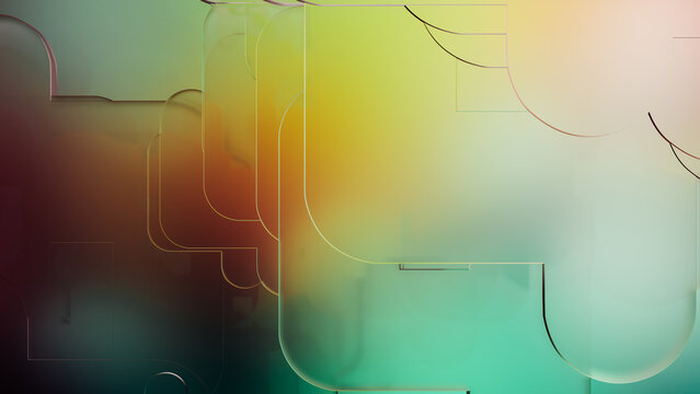 Colorful frosted glass shapes create a striking abstract background