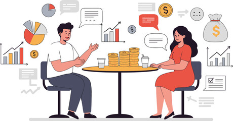 Business discussion with finance charts, teamwork planning strategy, money investment, financial growth, marketing data analytics, economic planning, profit success