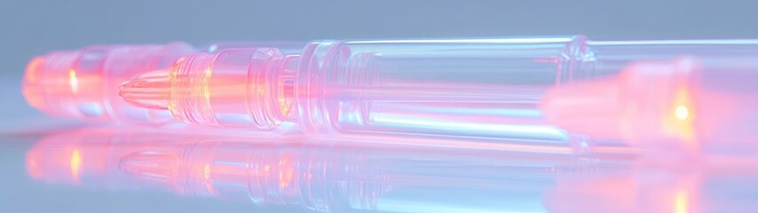 Close-up of a medical device, glowing with light
