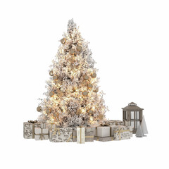 Christmas tree and gift boxes, decor 3d render