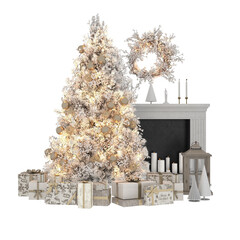 Christmas tree and gift boxes, decor 3d render