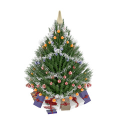 Christmas tree and gift boxes, decor 3d render